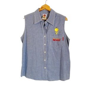 Looney Tunes Tweety Bird “How about Never” sleeveless gingham top size 14/16 W